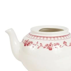 Comptoir De Famille Théière Anglaise En Faïence Blanc Et Bordeaux - Faustine -Côté Table Store 114990 DET03 WEB