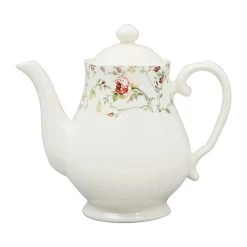 Comptoir De Famille Cafetiere En Faïence Blanc Et Multicolore - Fleurs Champs