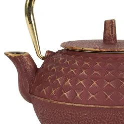 SEMA DESIGN Théière En Fonte Rouge Et Doré Avec Filtre - Tresse -Côté Table Store 74002 DET02 WEB