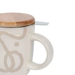 SEMA DESIGN Lot De 2 Tisanières Avec Filtre En Inox Visage Arty Noir Et Beige 42.5Cl - En Gres Et Acacia -Côté Table Store 75221 DET02 WEB