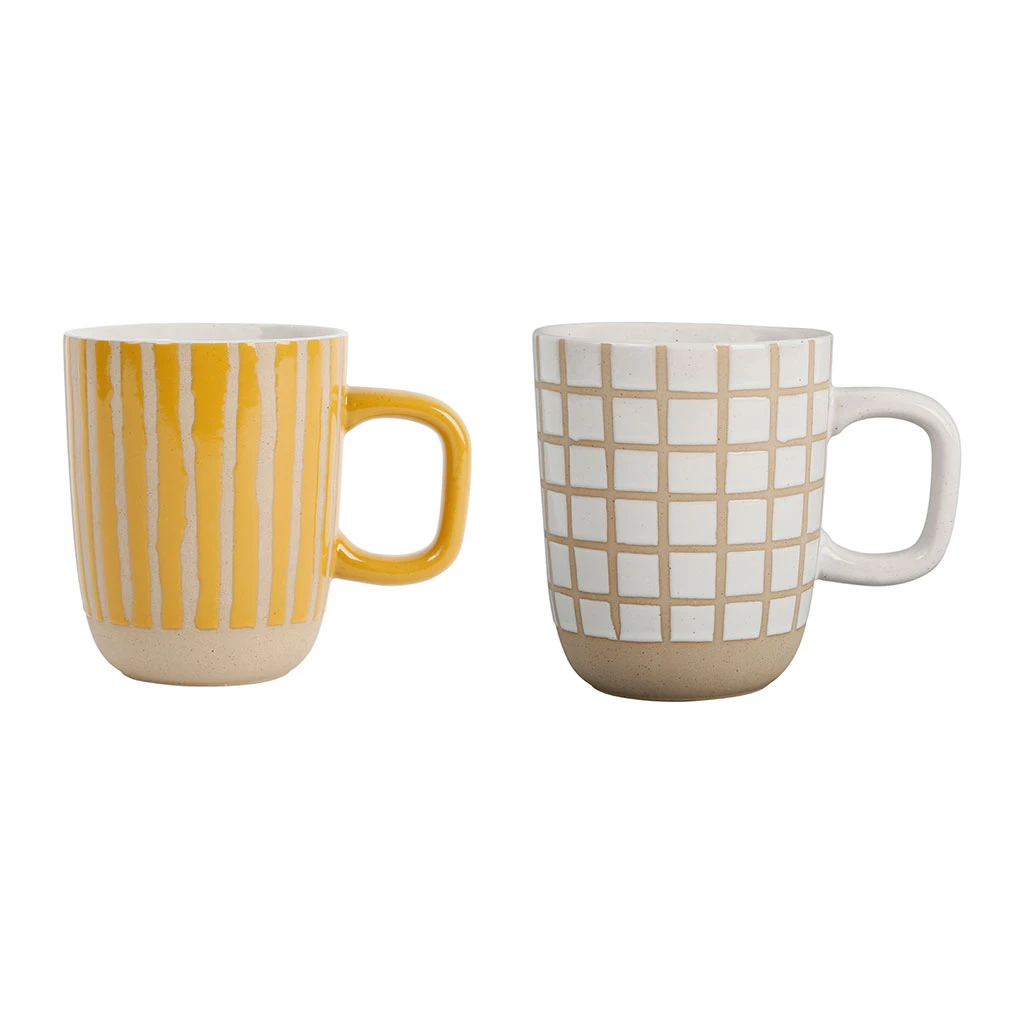 SEMA DESIGN Lot De 2 Mugs En Grès Jaune Et Blanc - Courba 3 SEMA DESIGN Lot De 2 Mugs En Grès Jaune Et Blanc - Courba