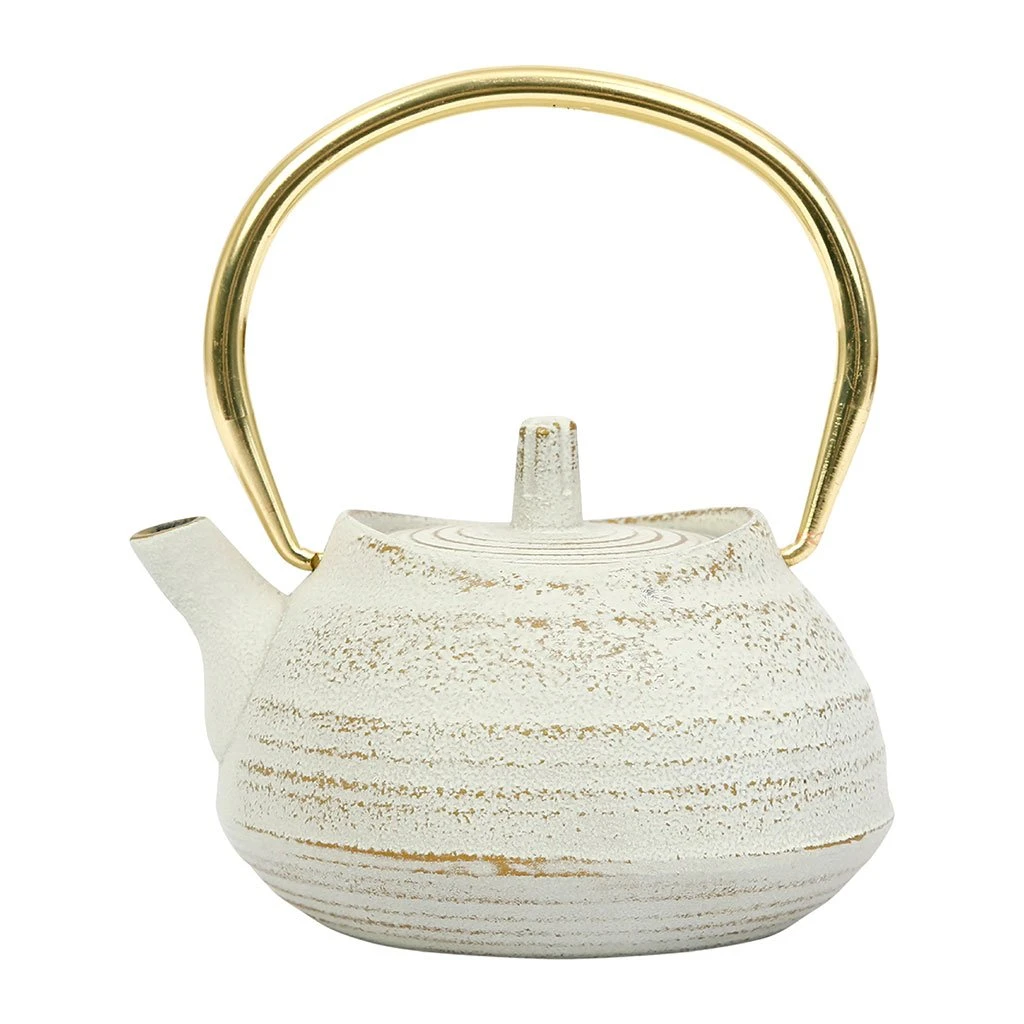SEMA DESIGN Theiere En Fonte Emaillée Blanc Et Or - Horizon 3 SEMA DESIGN Theiere En Fonte Emaillée Blanc Et Or - Horizon