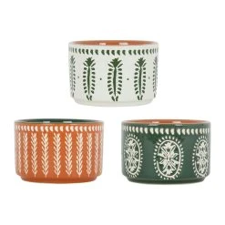 SEMA DESIGN Lot De 3 Coupelles En Grès Et Plateau Terracotta, Vert Et Blanc - Romance Vegetal -Côté Table Store 76600 DET01 WEB