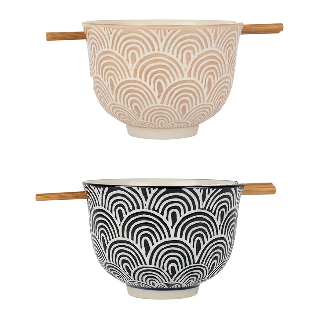 SEMA DESIGN Bols X2 Arc En Ciel Taupe Et Bleu Marine En Grès Et Baguettes En Bambou - Blue Sand 3 SEMA DESIGN Bols X2 Arc En Ciel Taupe Et Bleu Marine En Grès Et Baguettes En Bambou - Blue Sand