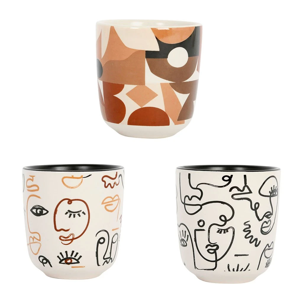 SEMA DESIGN Gobelets X3 Visage Beige Et Brun 10cl En Grès - Terre Brulée 3 SEMA DESIGN Gobelets X3 Visage Beige Et Brun 10cl En Grès - Terre Brulée